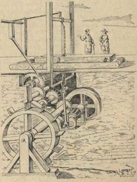 Вододействующая пильная установка с маховиком (XVI век)